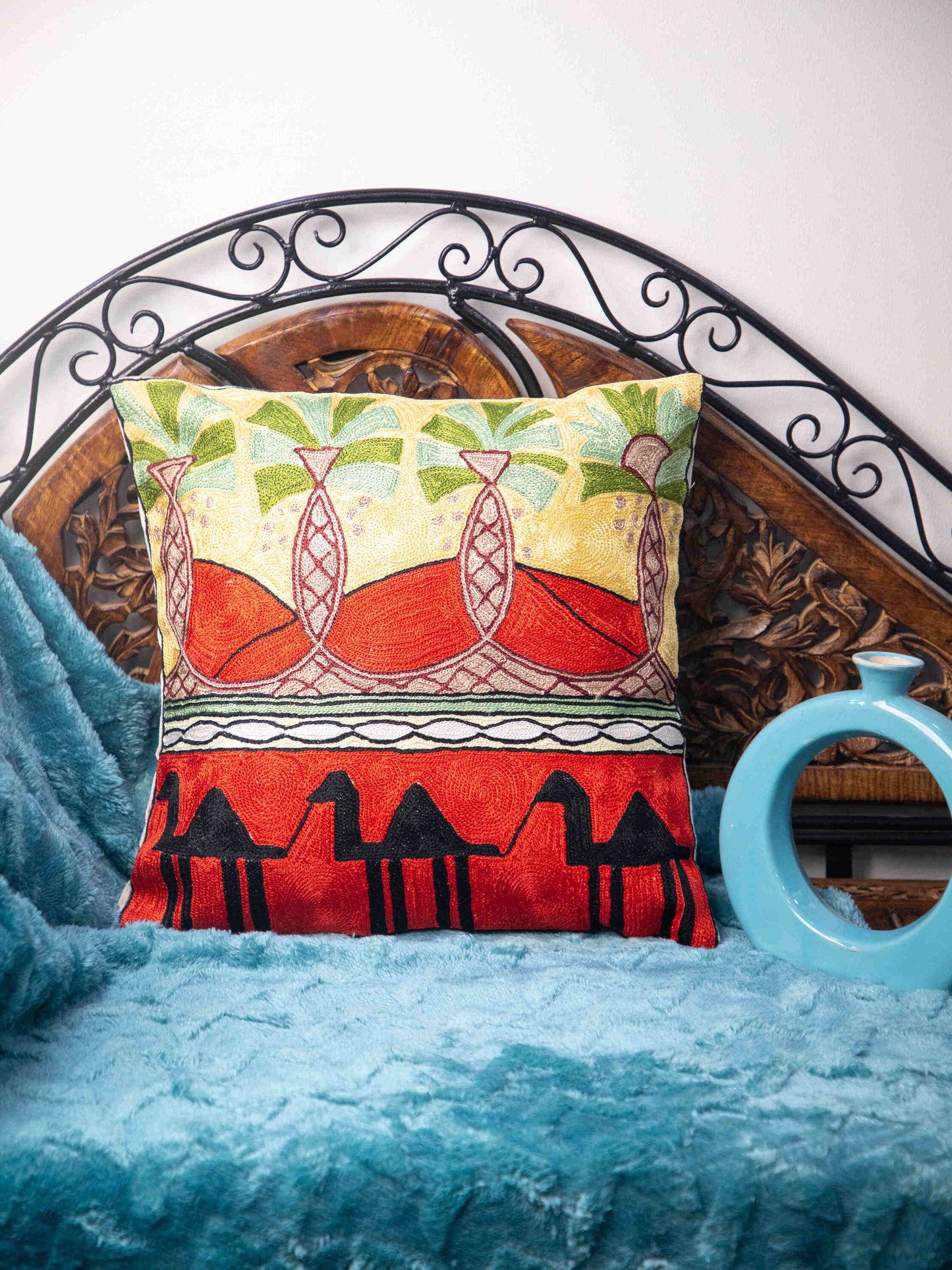 Kashmiri Hand Embroidered Multi Cotton Cushion Cover