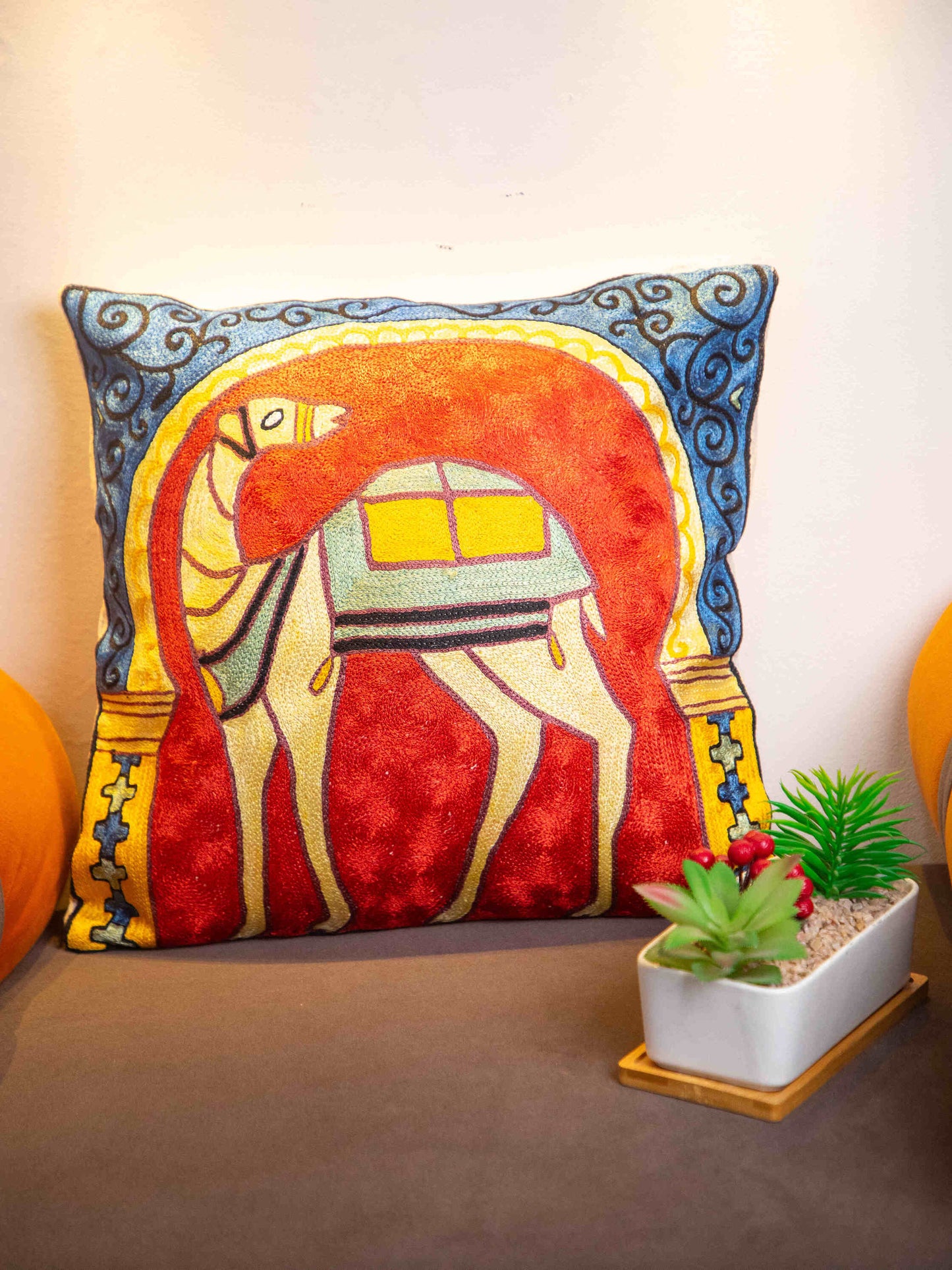 Kashmiri Hand Embroidered Multi Cotton Cushion Cover