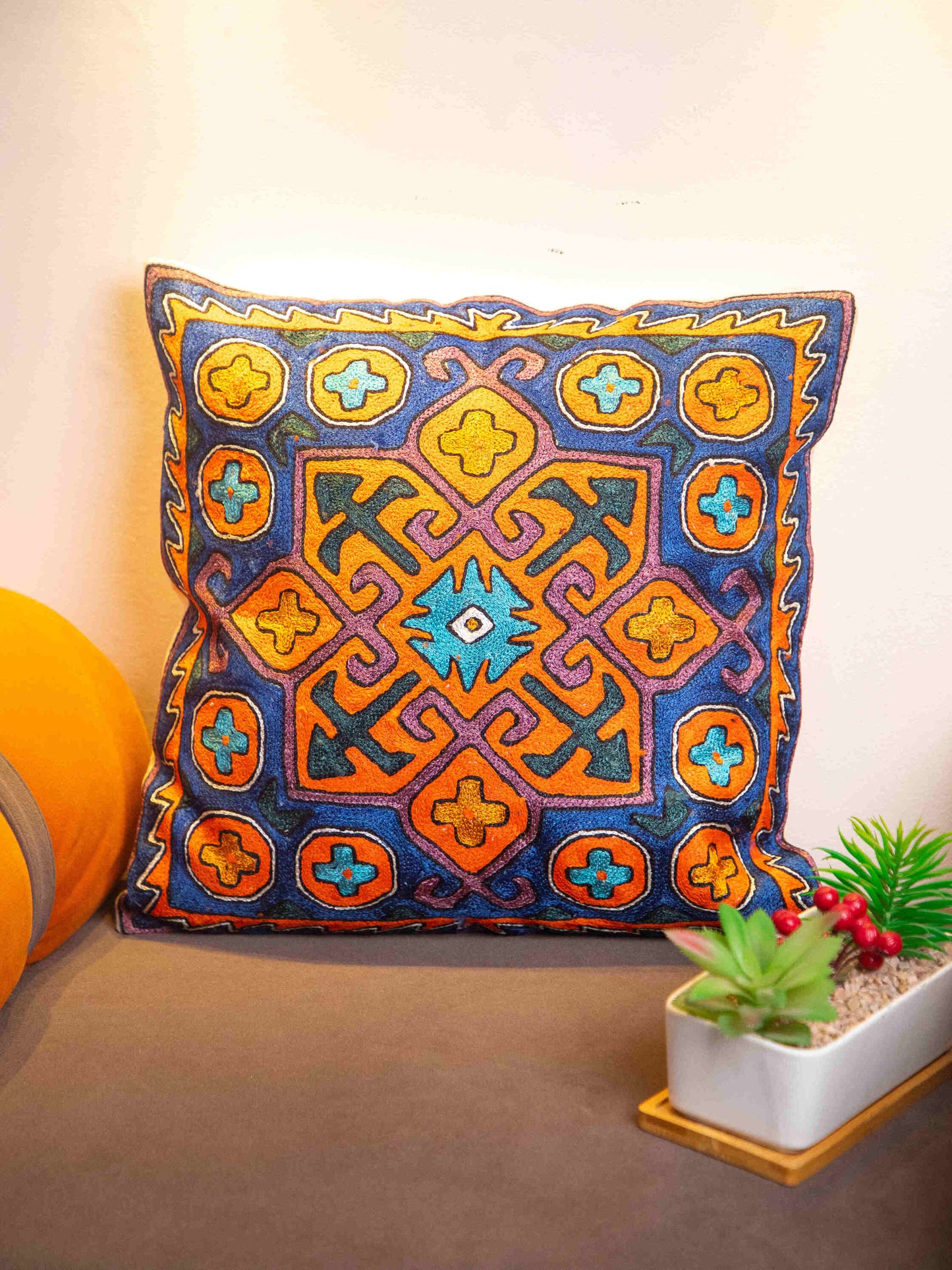 Kashmiri Hand Embroidered Multi Cotton Cushion Cover