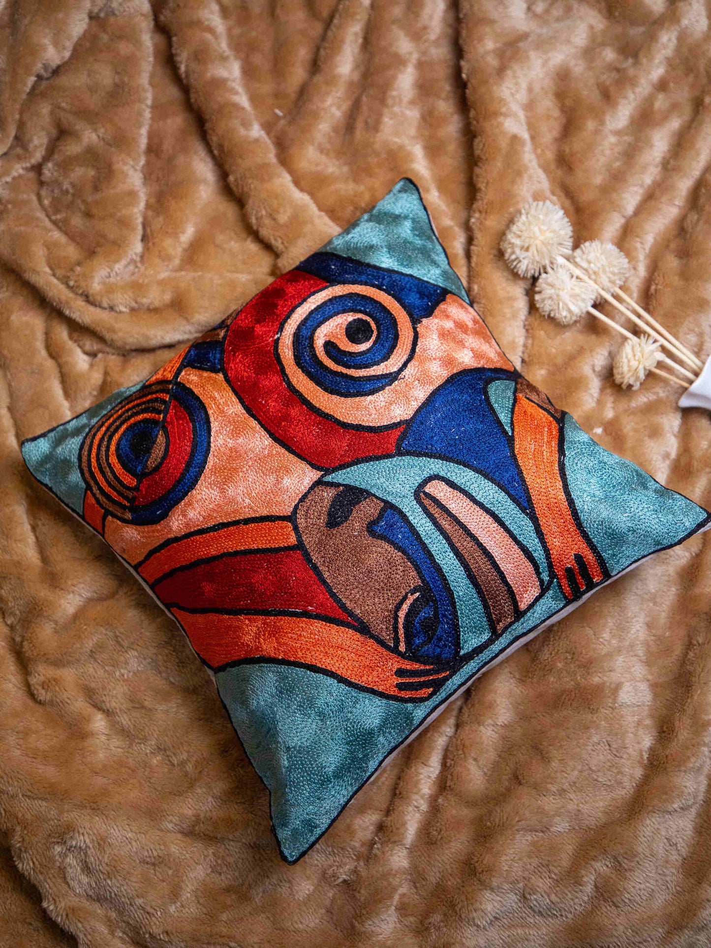 Kashmiri Hand Embroidered Multi Cotton Cushion Cover