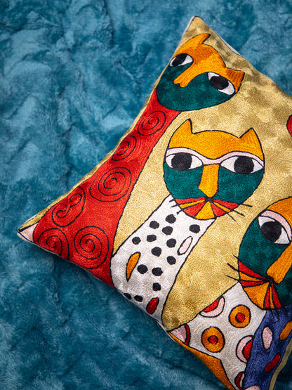 Kashmiri Hand Embroidered Multi Cotton Cushion Cover