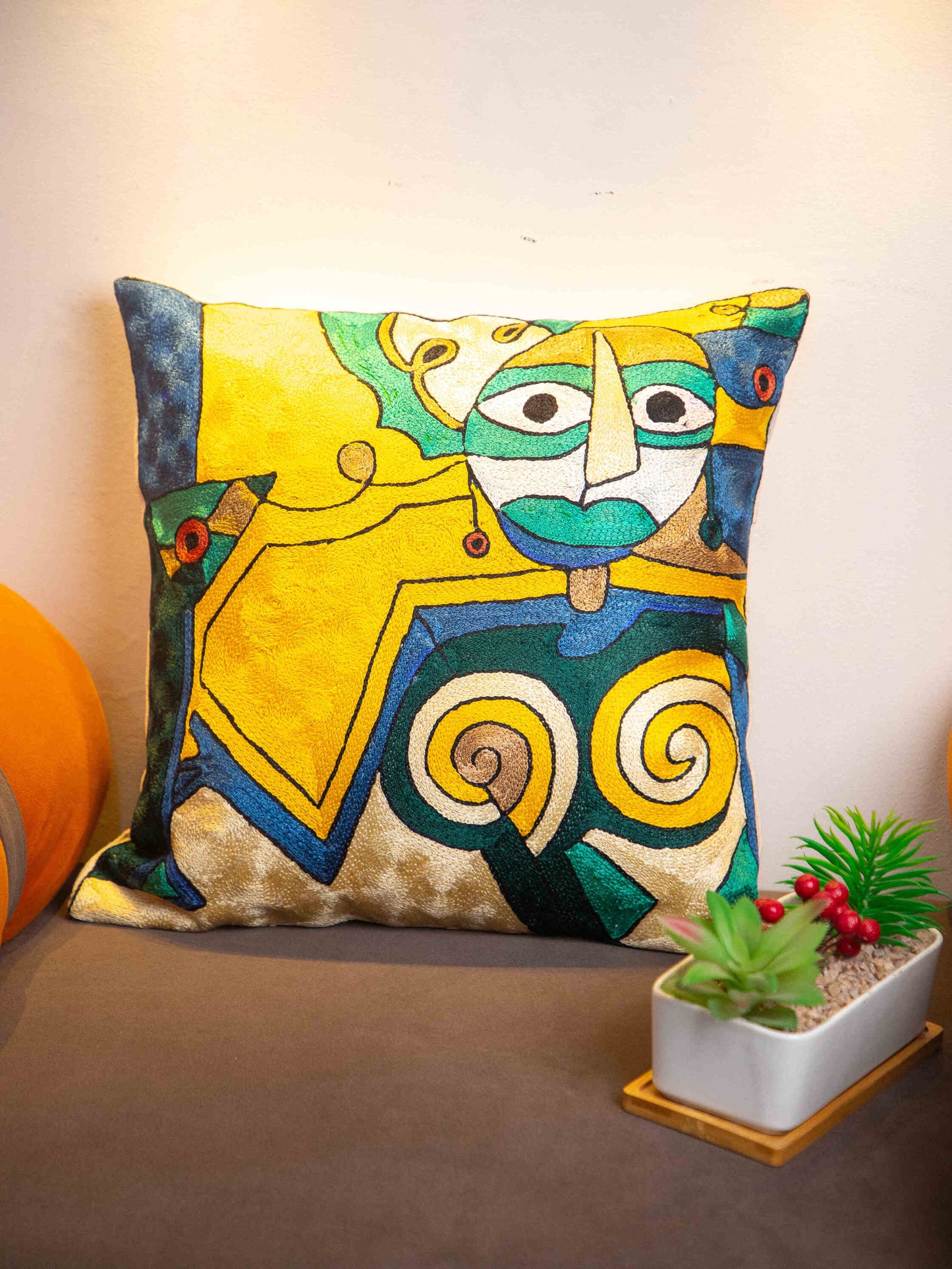 Kashmiri Hand Embroidered Multi Cotton Cushion Cover