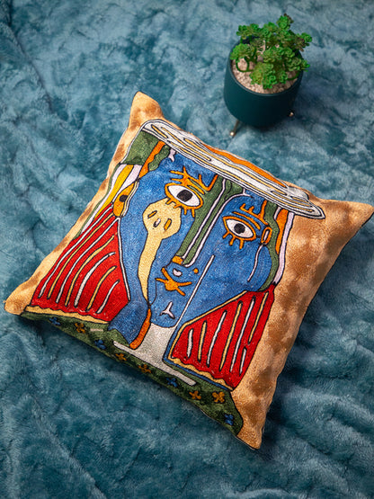 Kashmiri Hand Embroidered Multi Cotton Cushion Cover