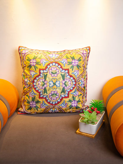 Kashmiri Hand Embroidered Multi Cotton Cushion Cover