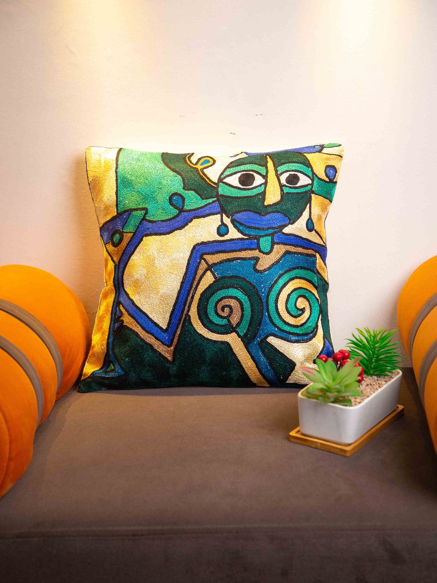 Kashmiri Hand Embroidered Multi Cotton Cushion Cover