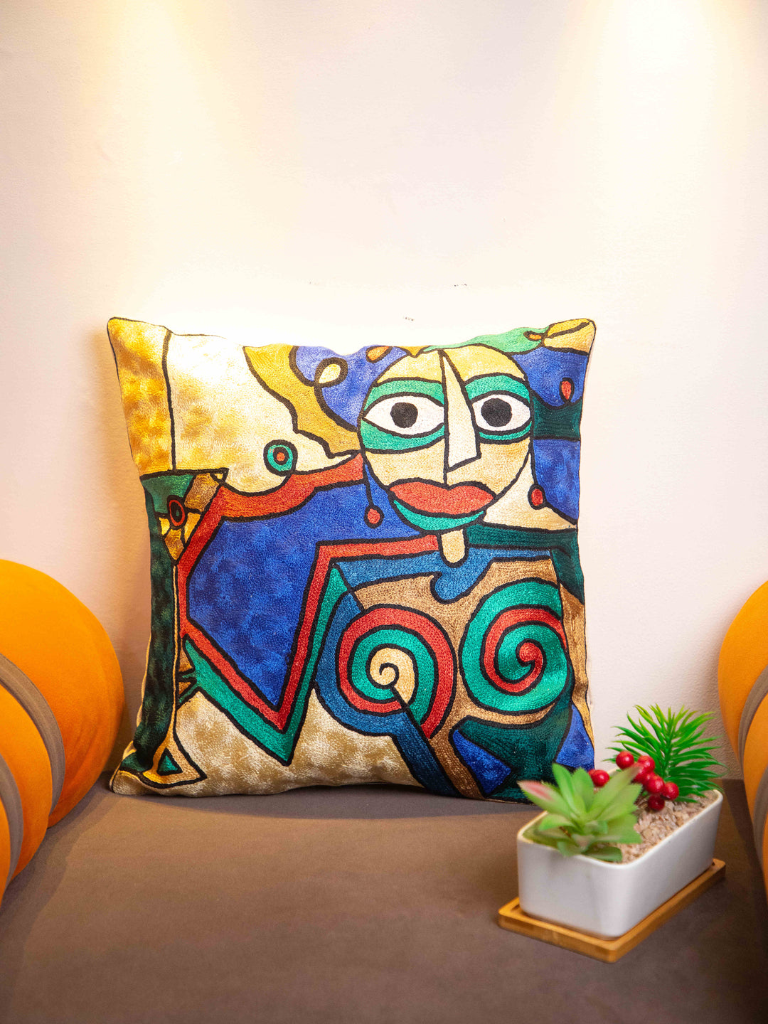 Kashmiri Hand Embroidered Multi Cotton Cushion Cover