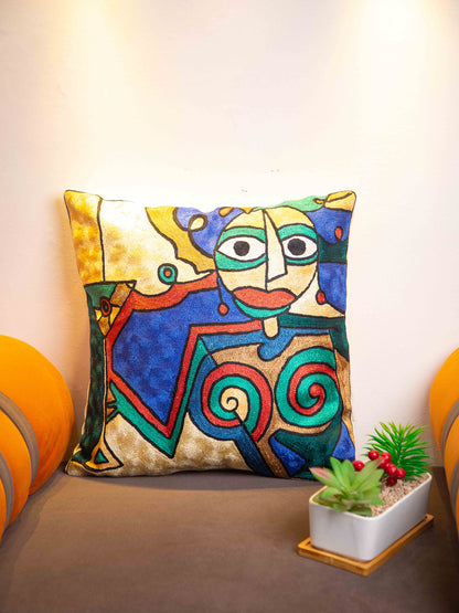 Kashmiri Hand Embroidered Multi Cotton Cushion Cover