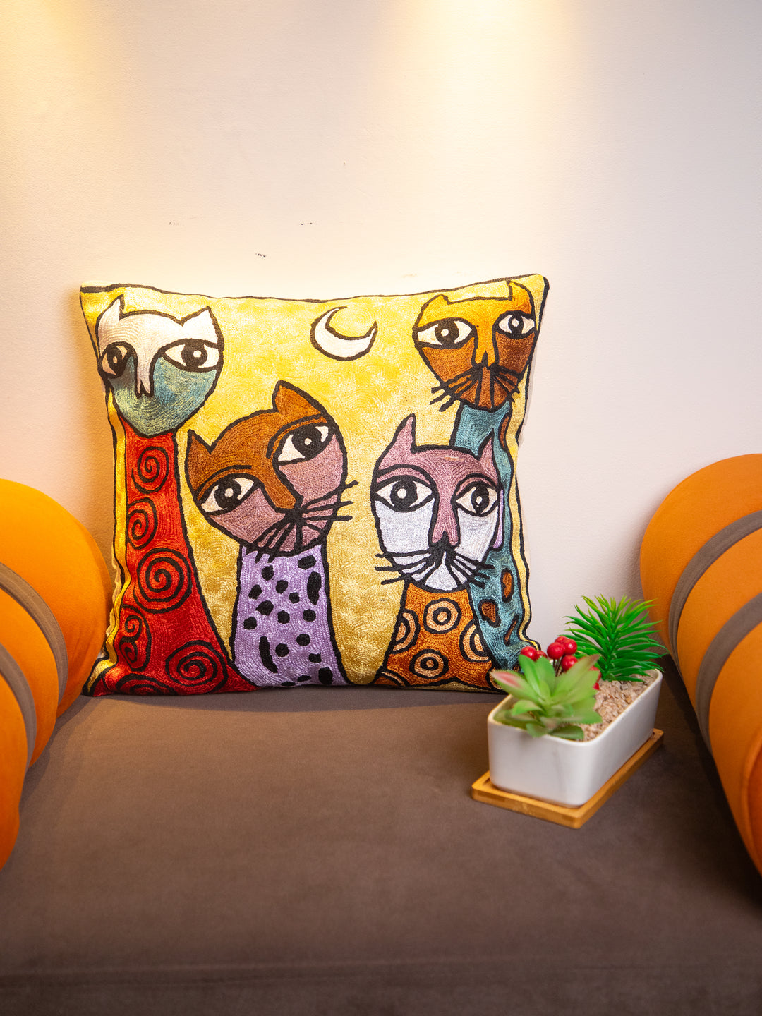 Kashmiri Hand Embroidered Multi Cotton Cushion Cover