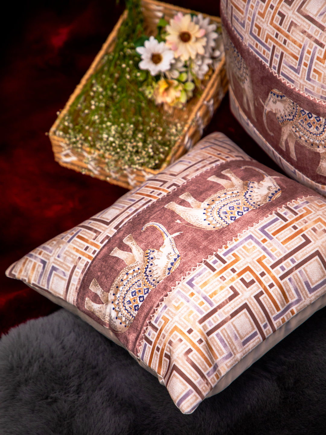 Velvet Multicolor &nbsp;Foil Printed Square Cushion Cover