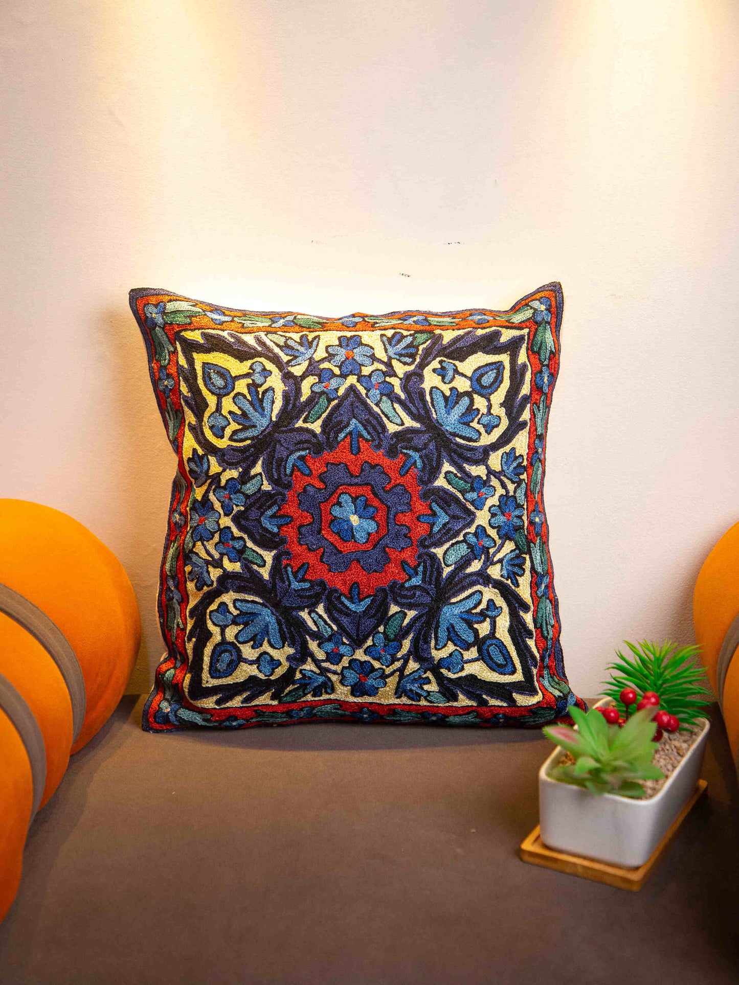 Kashmiri Hand Embroidered Multi Cotton Cushion Cover