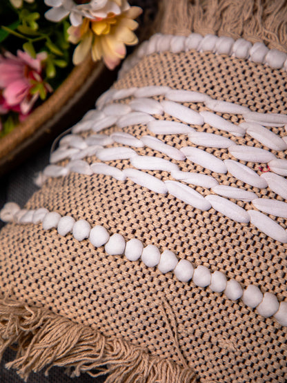 Beige And White Handloom &nbsp;Square Cushion Cover