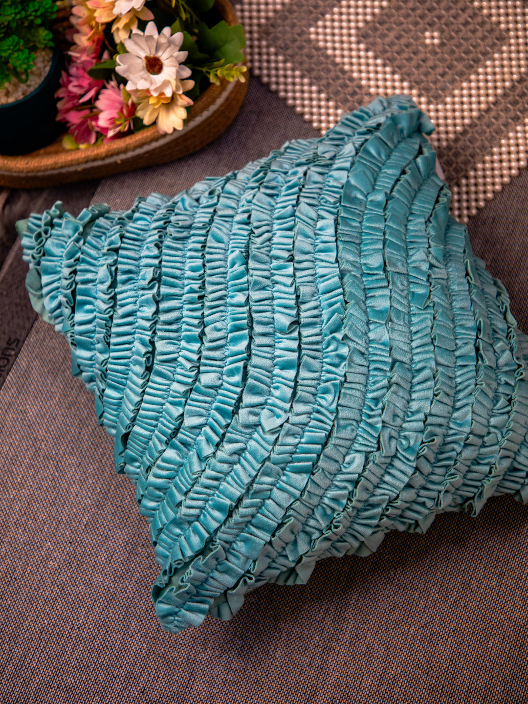 Turquoise Designer Velvet Square Cushion Cover