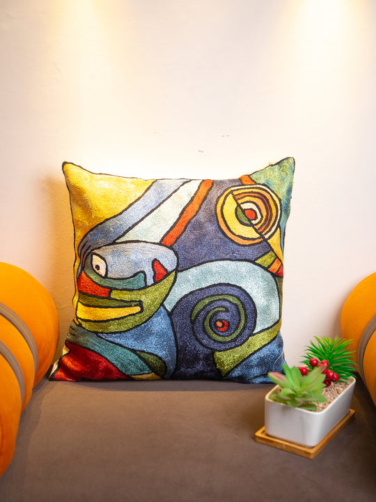 Kashmiri Hand Embroidered Multi Cotton Cushion Cover