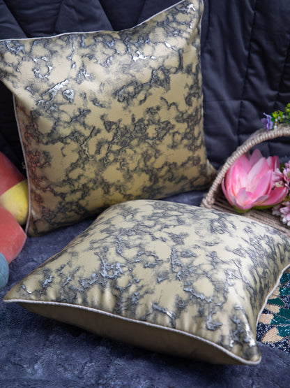 Off White Foil Printed Square Cushion Cover