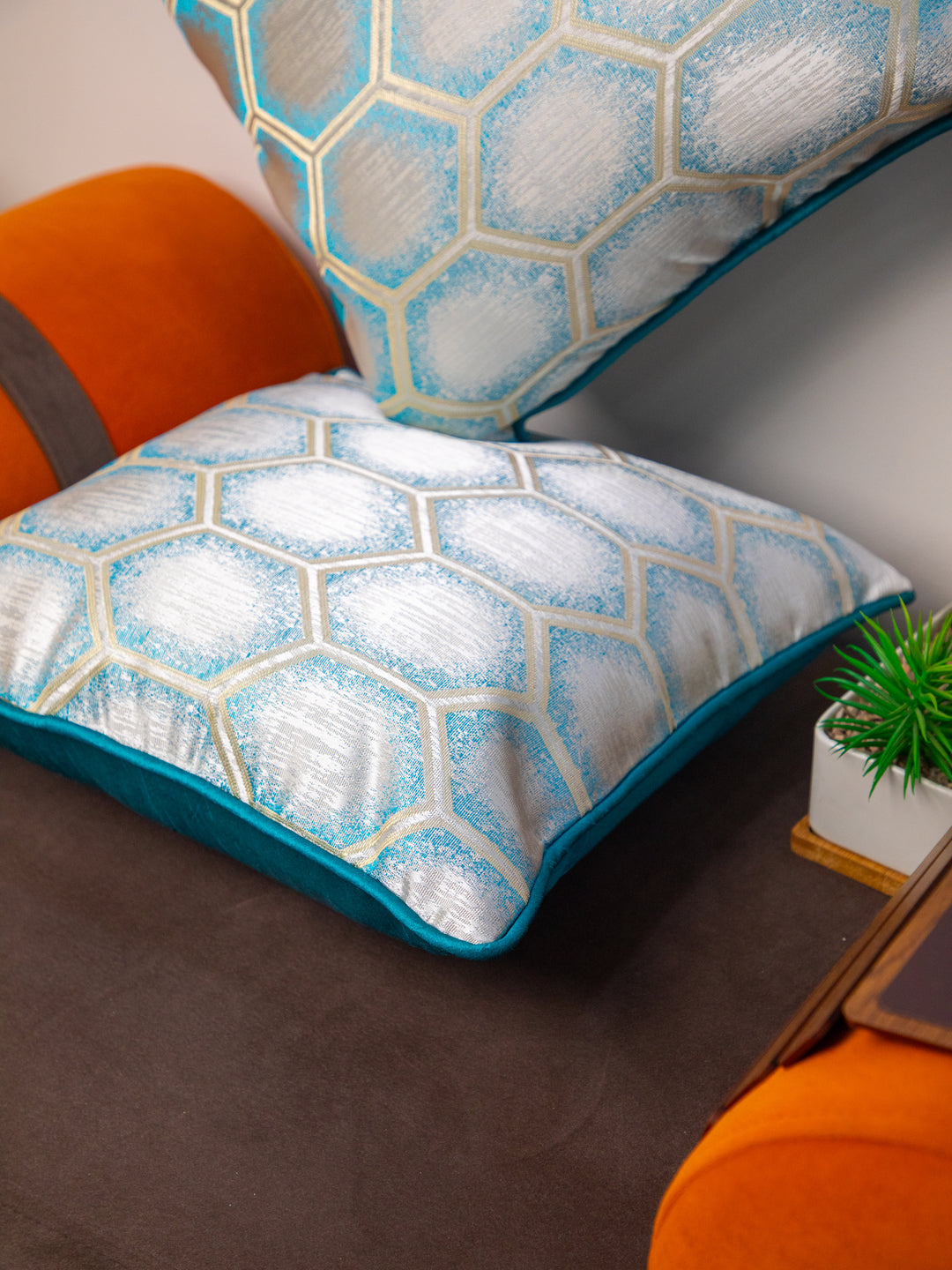 Sky Blue Set Of 5 Printed Square Cushion Covers