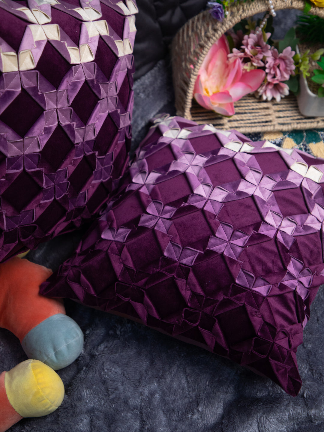 Purple Velvet Embroidery Square Cushion Cover