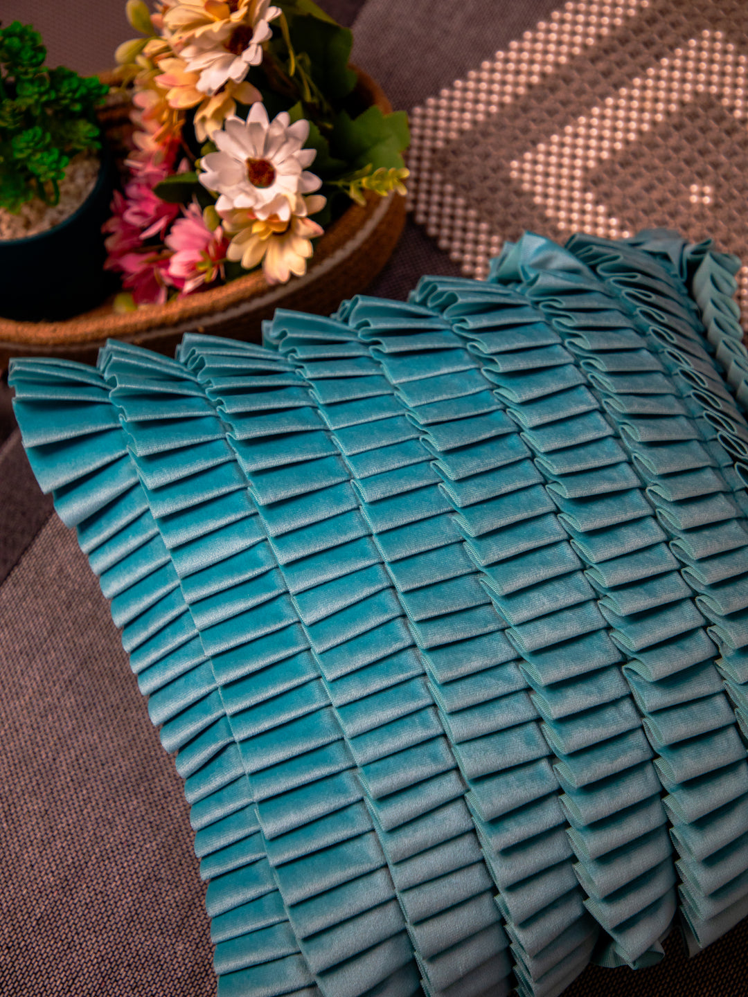 Turquoise Designer Velvet Square Cushion Cover