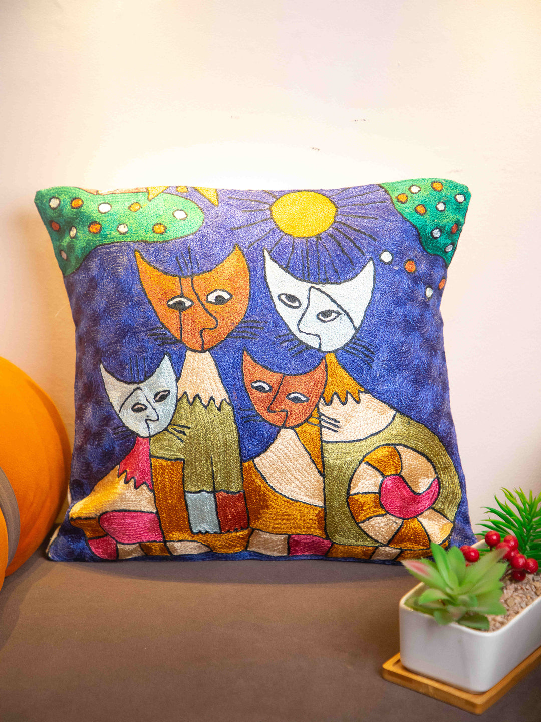 Kashmiri Hand Embroidered Multi Cotton Cushion Cover