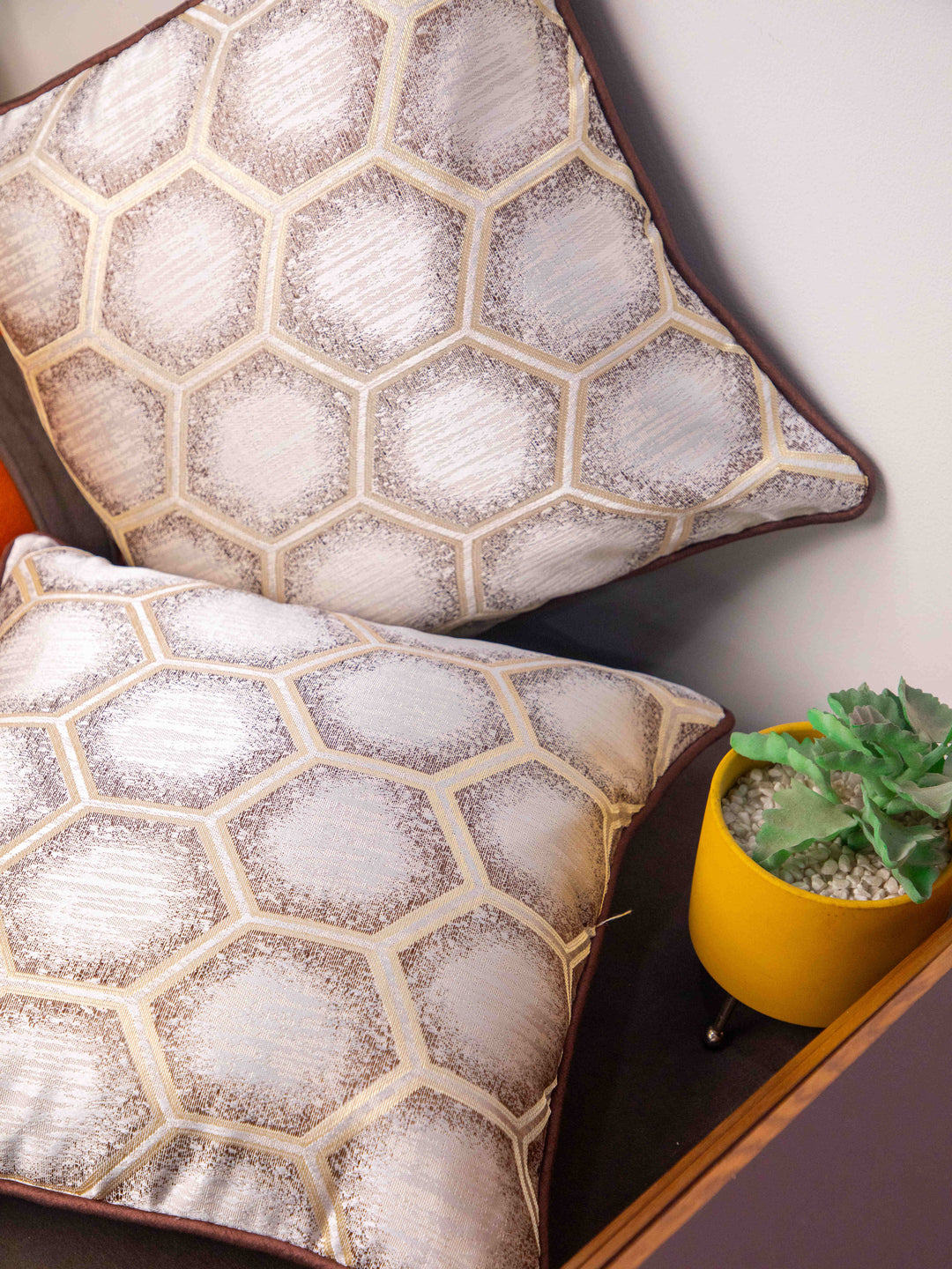 Brown Set Of 5 Printed Square Cushion Covers