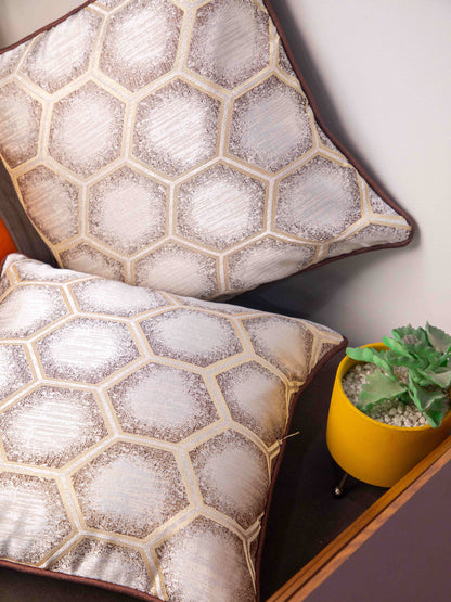 Brown Set Of 5 Printed Square Cushion Covers