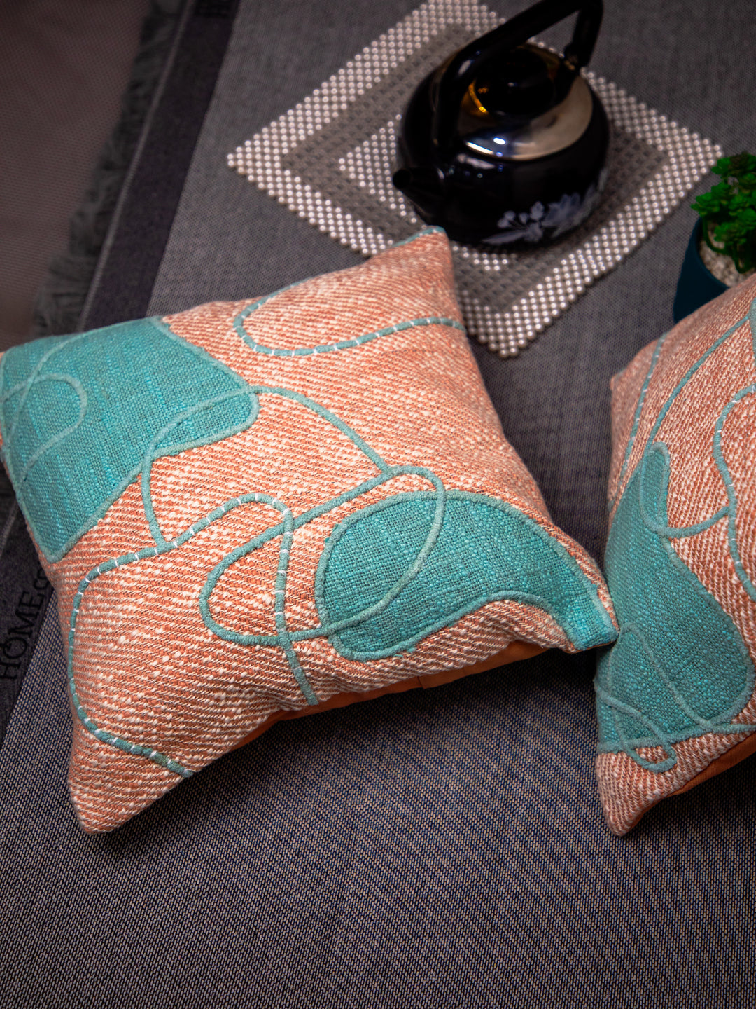 Rust Embroidery Square Cushion Cover