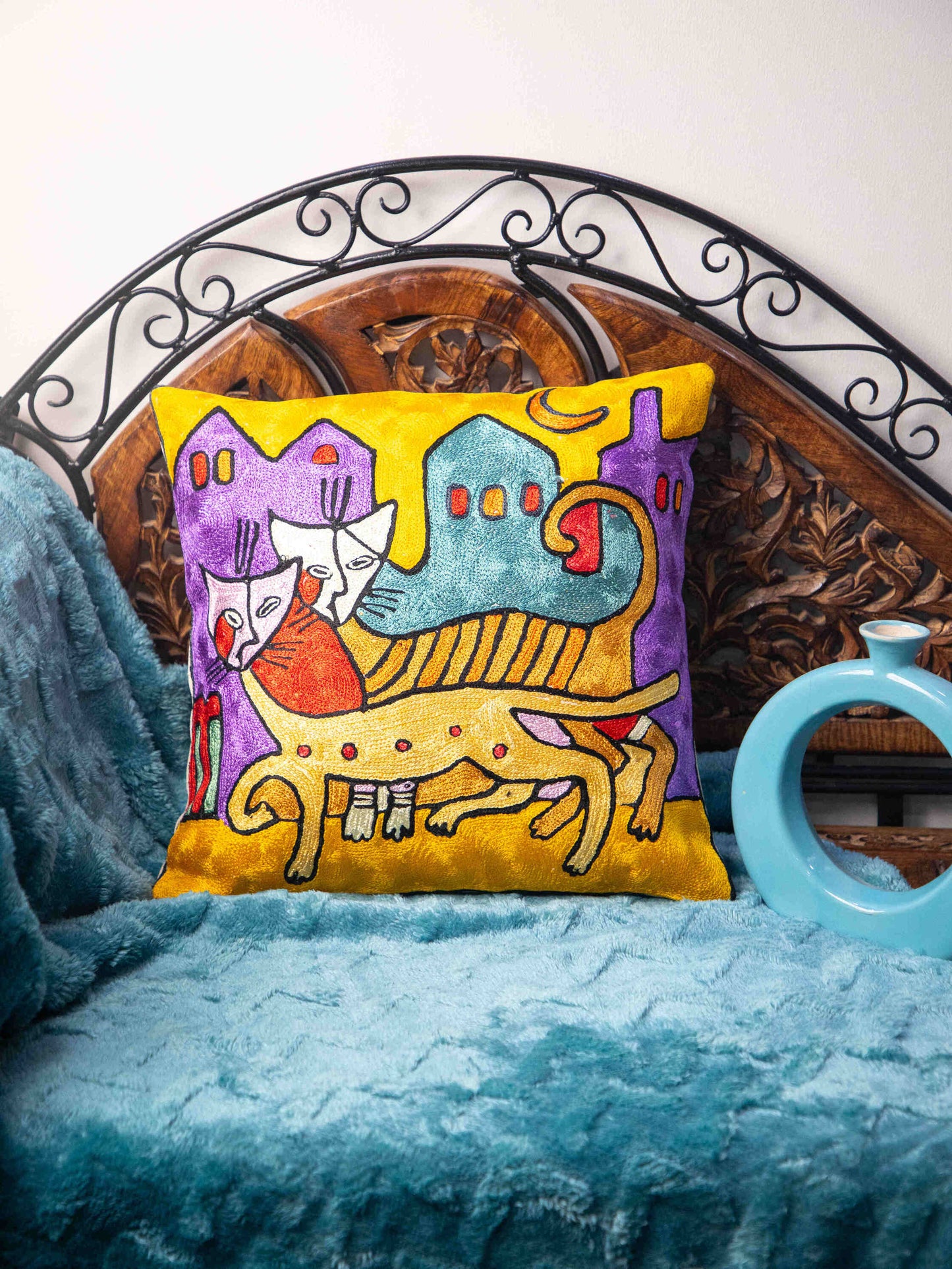 Kashmiri Hand Embroidered Multi Cotton Cushion Cover