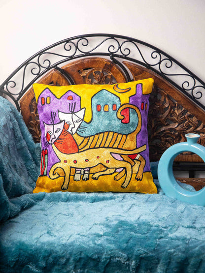 Kashmiri Hand Embroidered Multi Cotton Cushion Cover