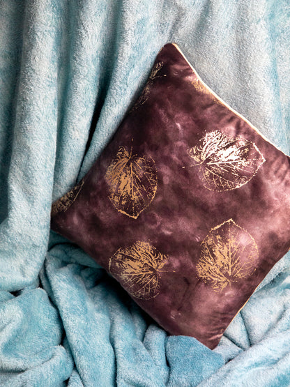 Maroon Foil Printed Square Cushion Cover