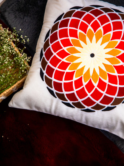 White Velvet And Multicolor Flower Embroidery Square Cushion Cover