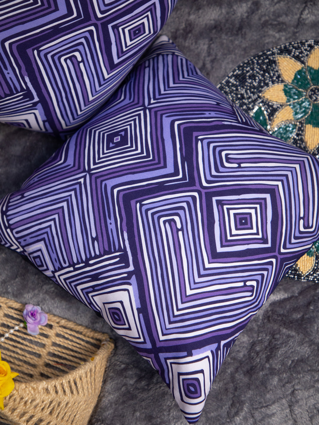 Purple Cotton Square Cushion Cover Set Off 2