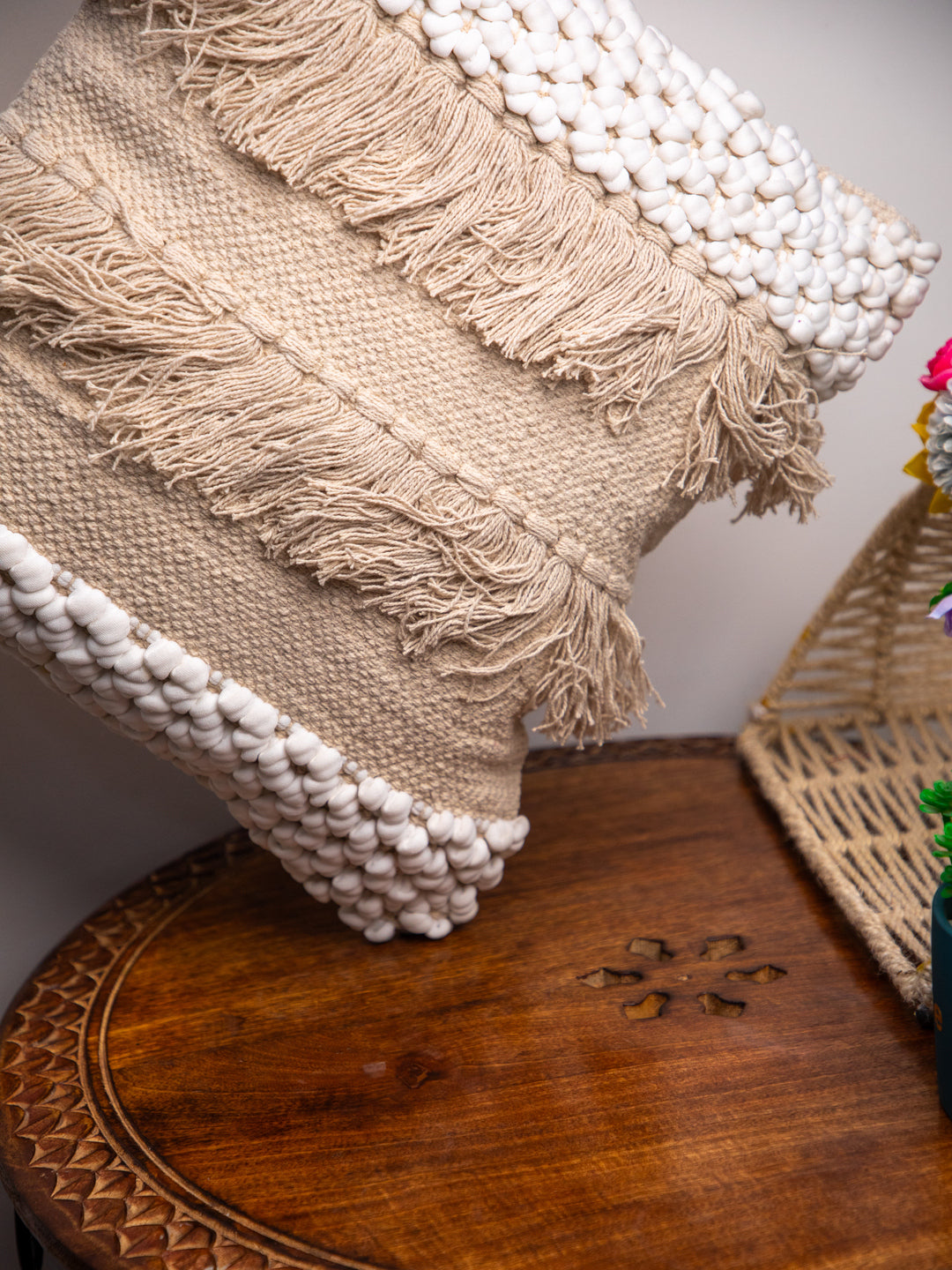 Beige Handloom &nbsp;Square Cushion Cover