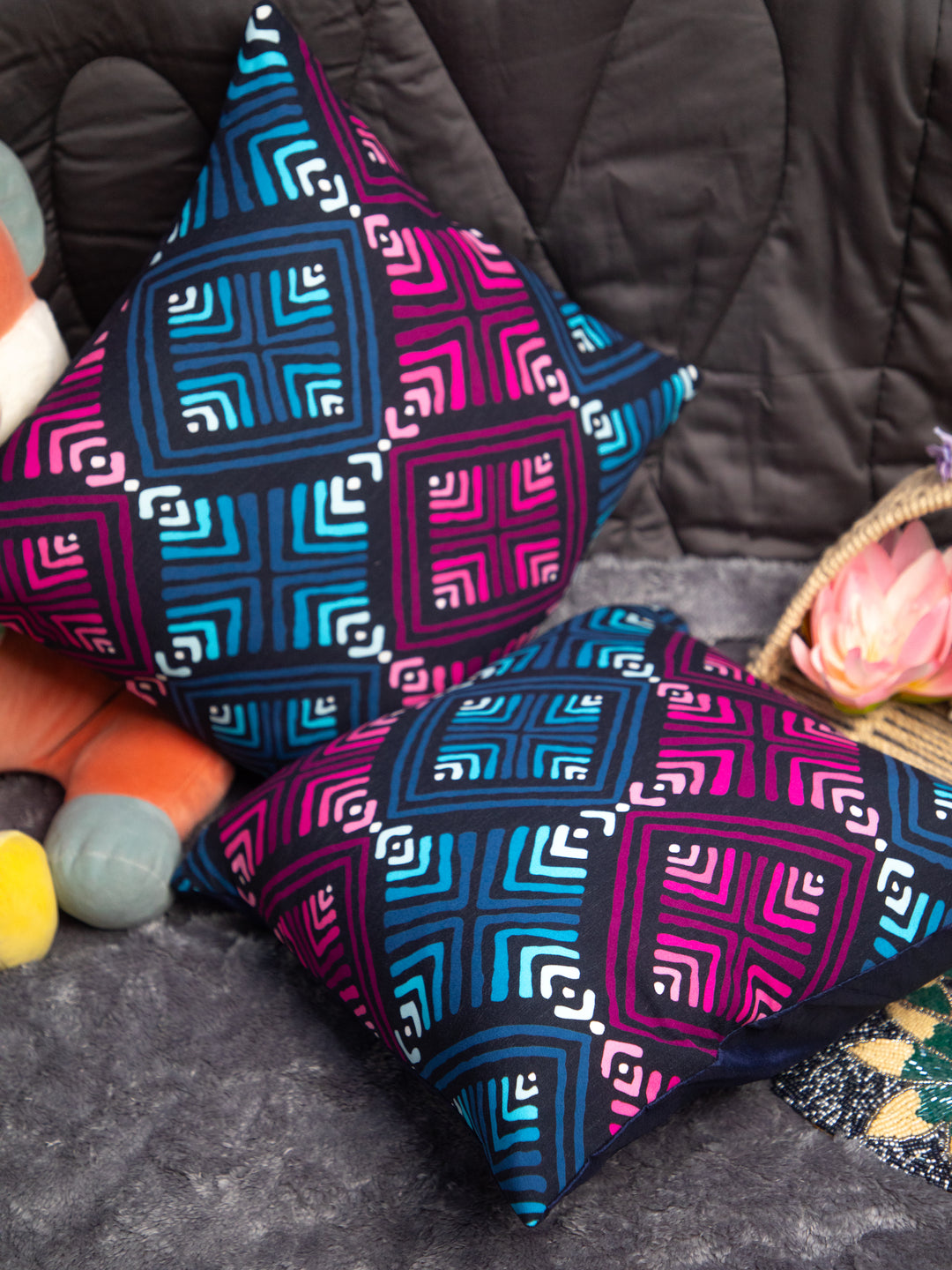 Multi Color Cotton Square Cushion Cover Set Off 2