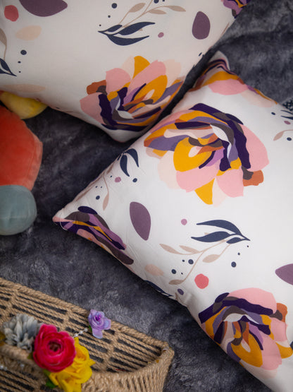 White &amp; Multicolor Flower Cotton Square Cushion Cover Set Off 2