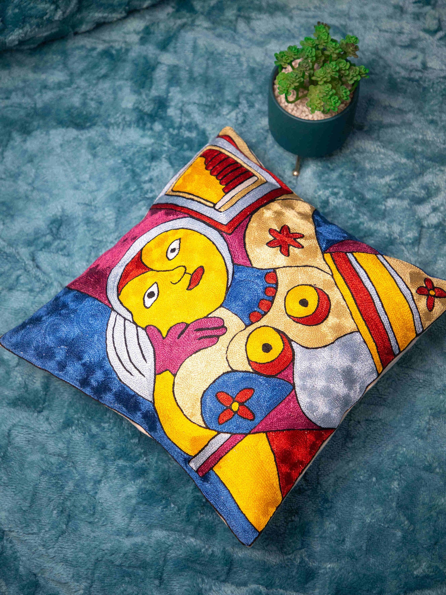Kashmiri Hand Embroidered Multi Cotton Cushion Cover