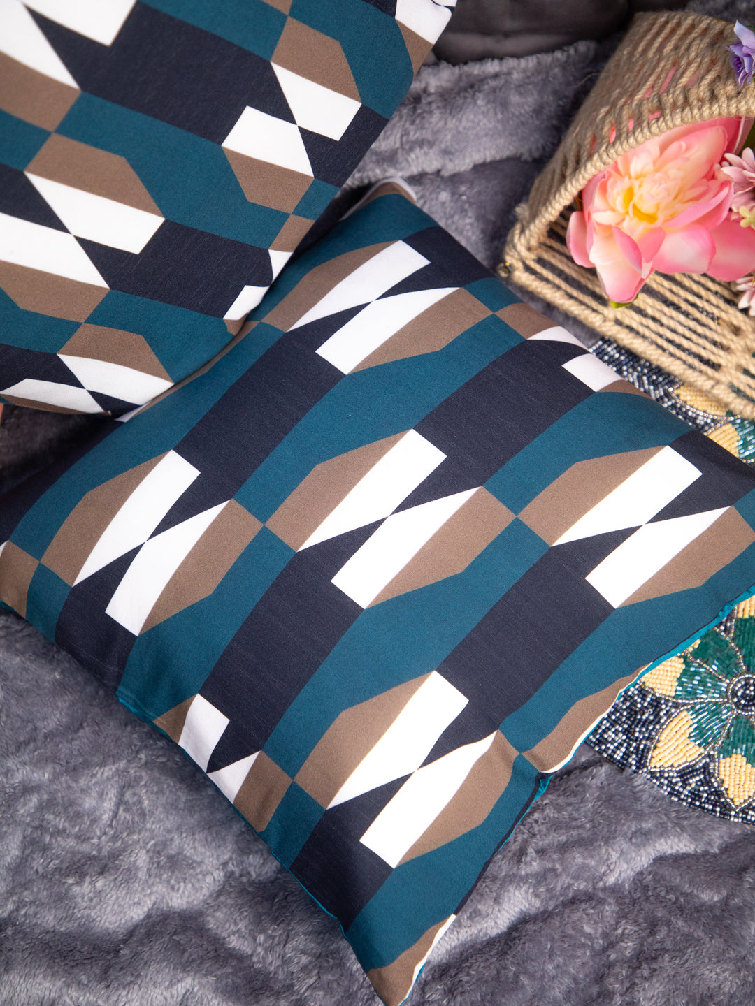 Multi Color Cotton Square Cushion Cover Set Off 2