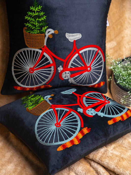 Black And  Multi Color Embroidery  Printed Square Cushion Cover