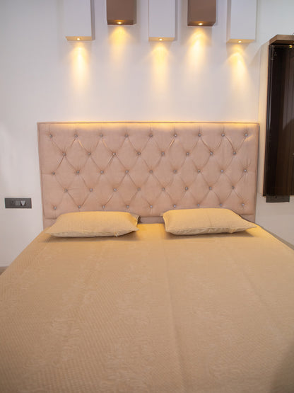 Cream Textured  Cotton Double Bedcover With 2 Pillow Covers