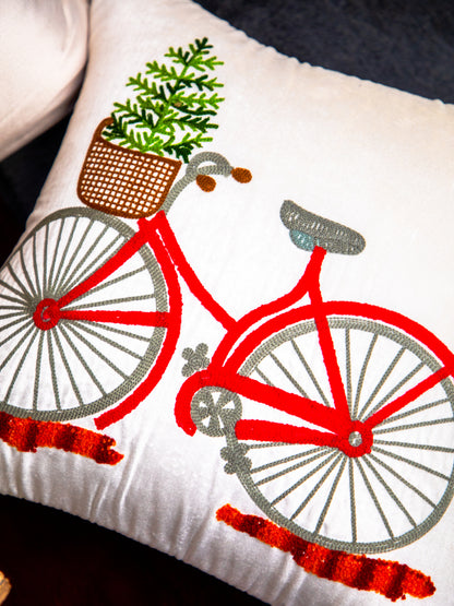 White & Multi-Color Embroidery &nbsp;Work Square Cushion Cover