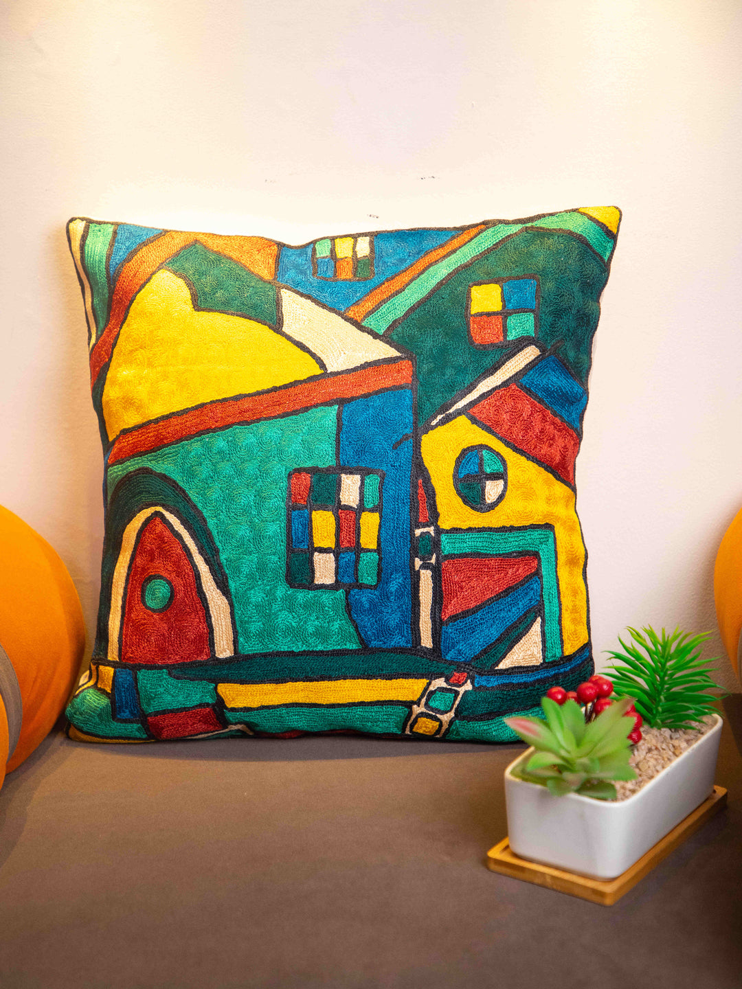 Kashmiri Hand Embroidered Multi Cotton Cushion Cover