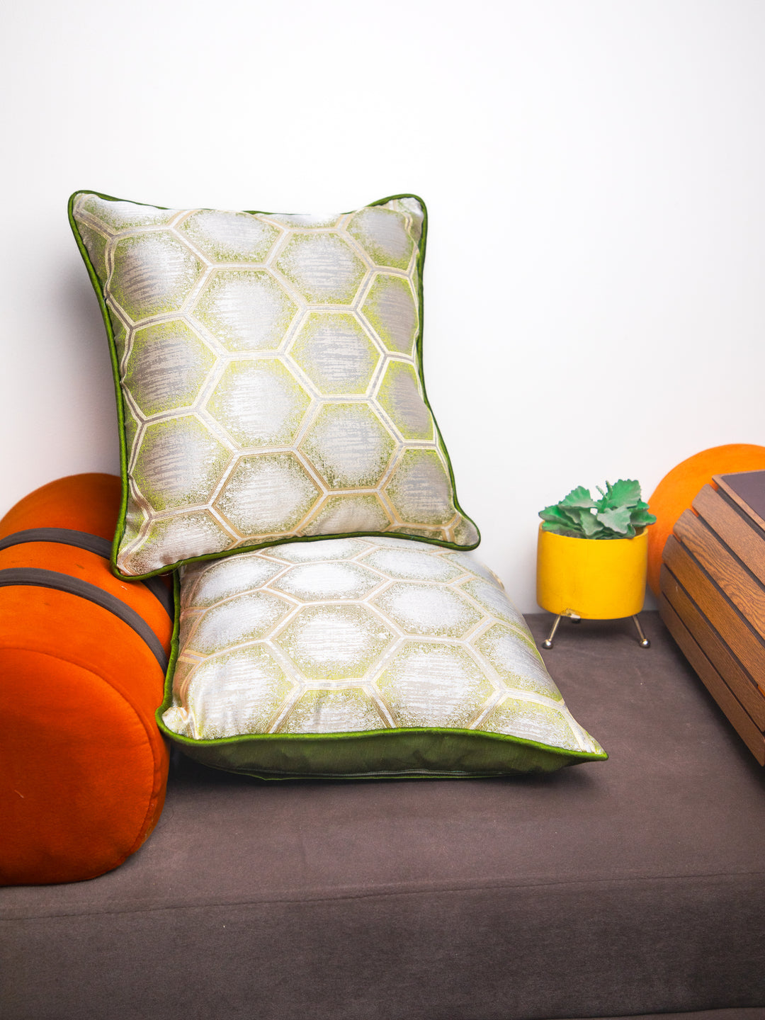 Neon Green Set Of 5 Printed Square Cushion Covers