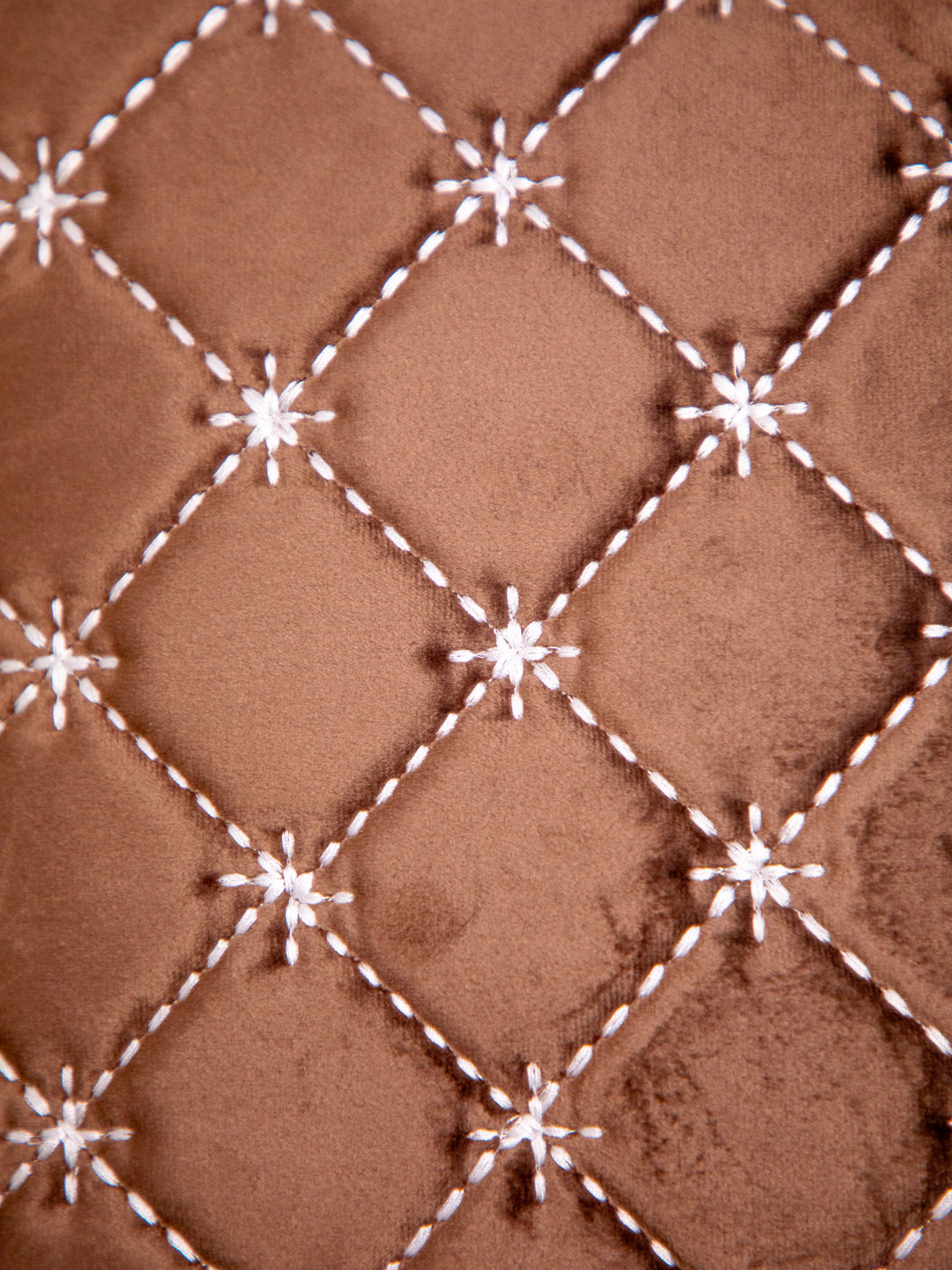 Brown Velvet And White Embroidery Square Cushion Cover