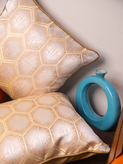 Golden Set Of 5 Printed Square Cushion Covers
