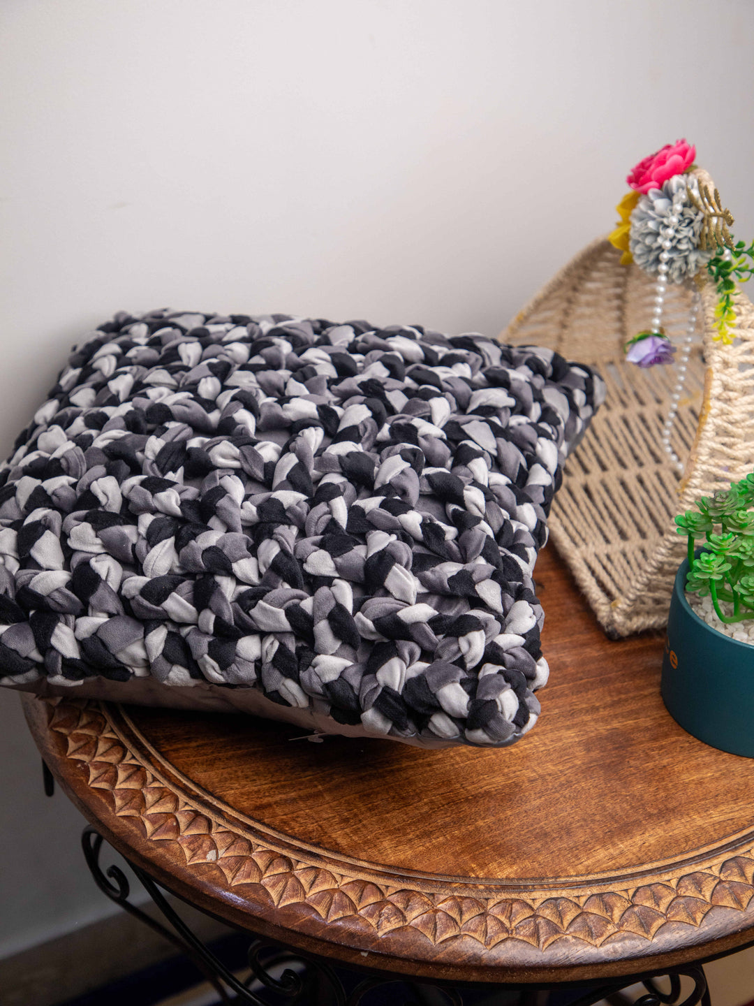Grey Handmade  Square Cushion Cover