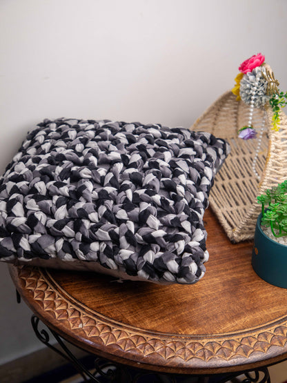 Grey Handmade  Square Cushion Cover