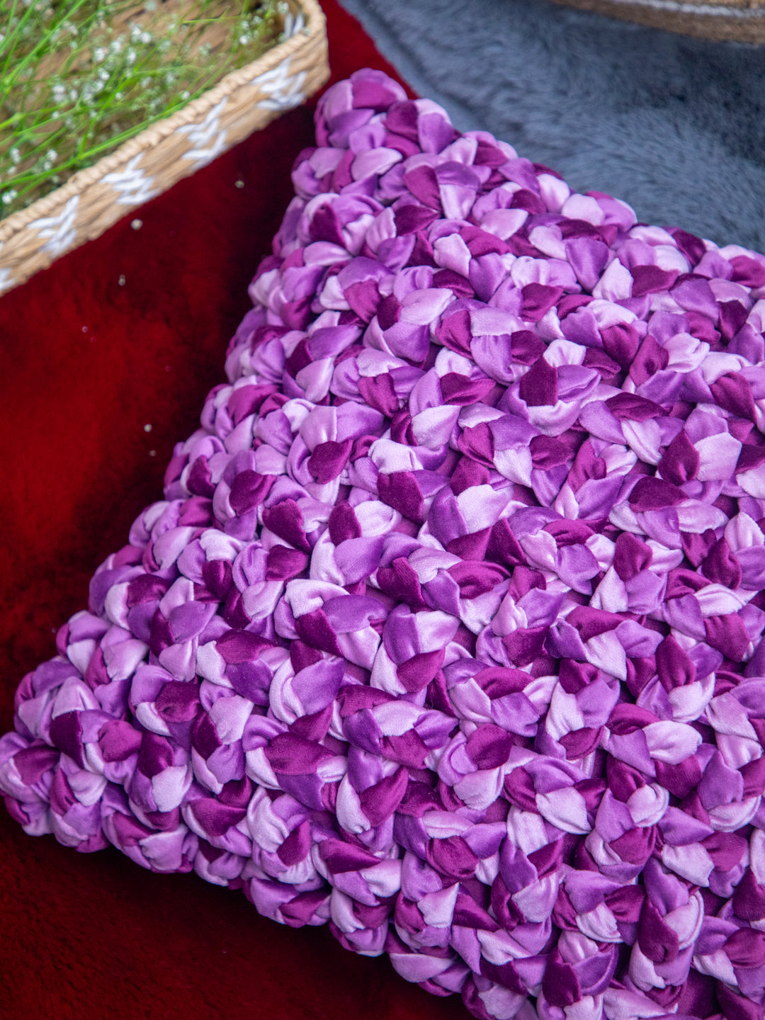 Lavender Handmade Work Square Cushion Cover