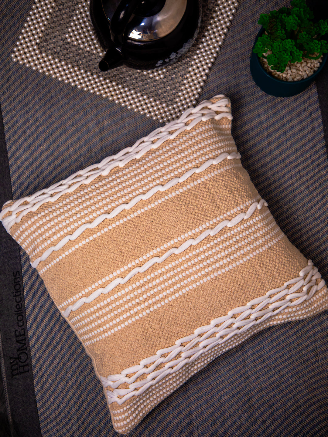 Beige Handloom &nbsp;Square Cushion Cover