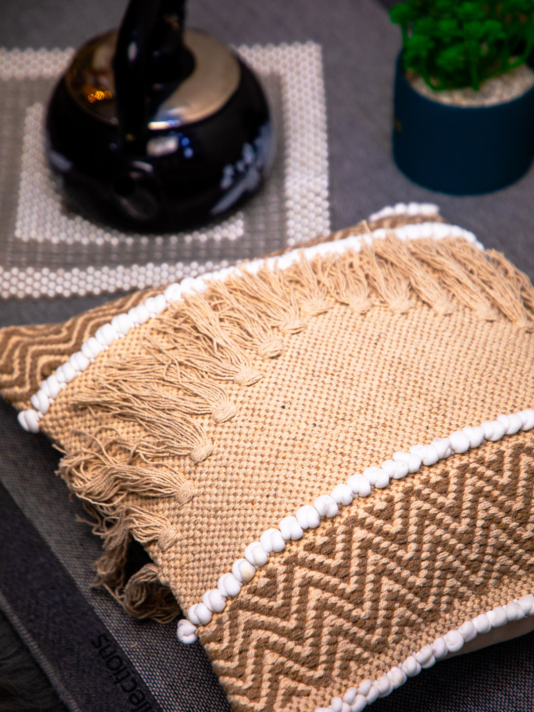 Beige Handloom &nbsp;Square Cushion Cover