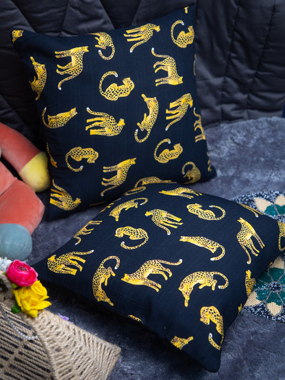 Black And Animal Print Cotton Square Cushion Cover Set off 2