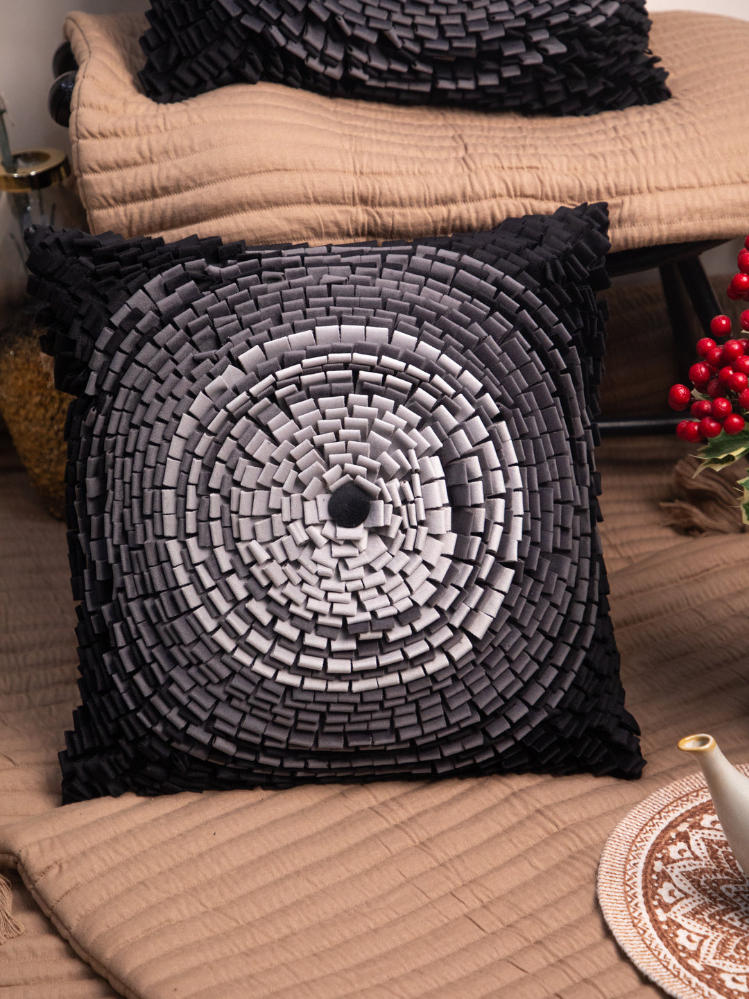 Black And Grey Handmade &nbsp;Square Cushion Cover