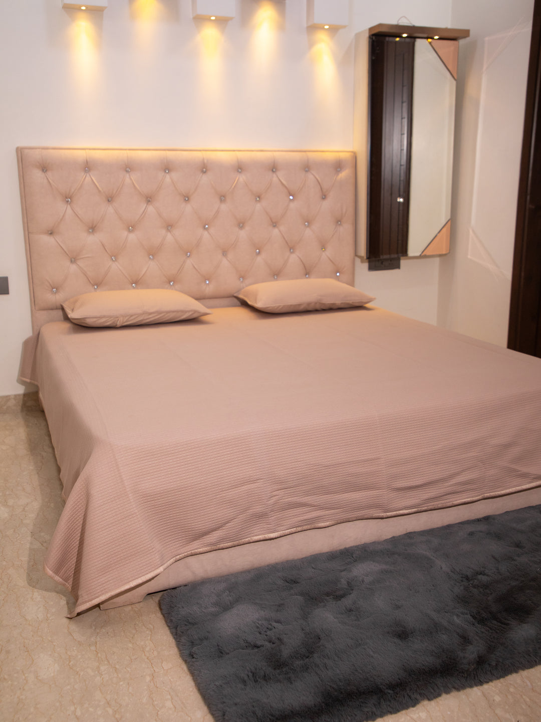 Bronze Textured Cotton Double Bedcover With 2 Pillow Covers